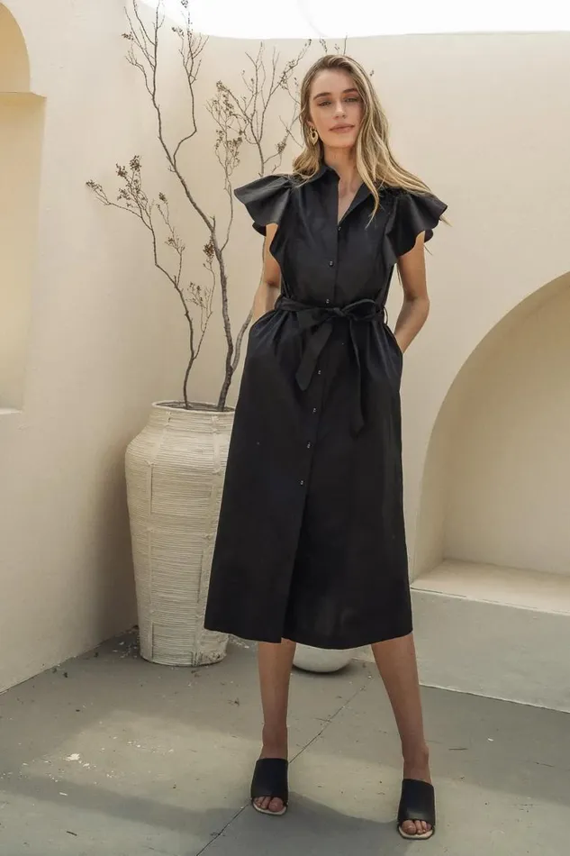 Mabel Button Up Dress In Black Black Women Bohme Dresses