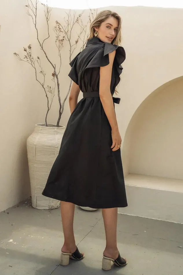 Mabel Button Up Dress In Black Black Women Bohme Dresses