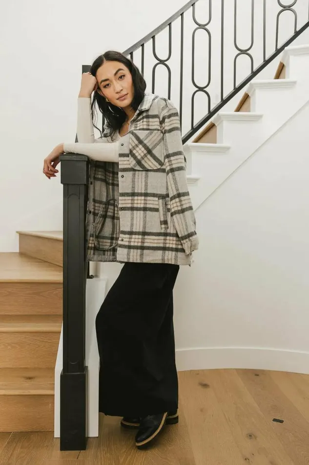 Madeline Plaid Shacket In Grey Grey Women Bohme Outerwear