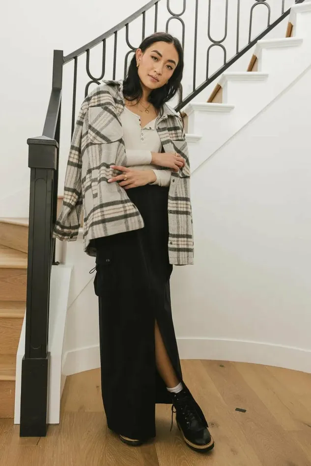 Madeline Plaid Shacket In Grey Grey Women Bohme Outerwear