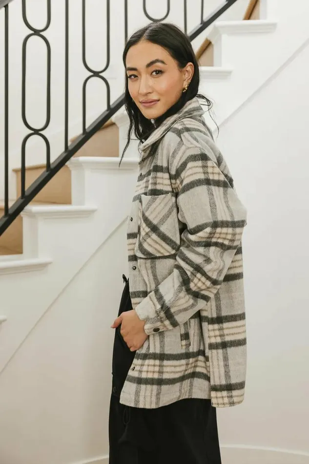 Madeline Plaid Shacket In Grey Grey Women Bohme Outerwear