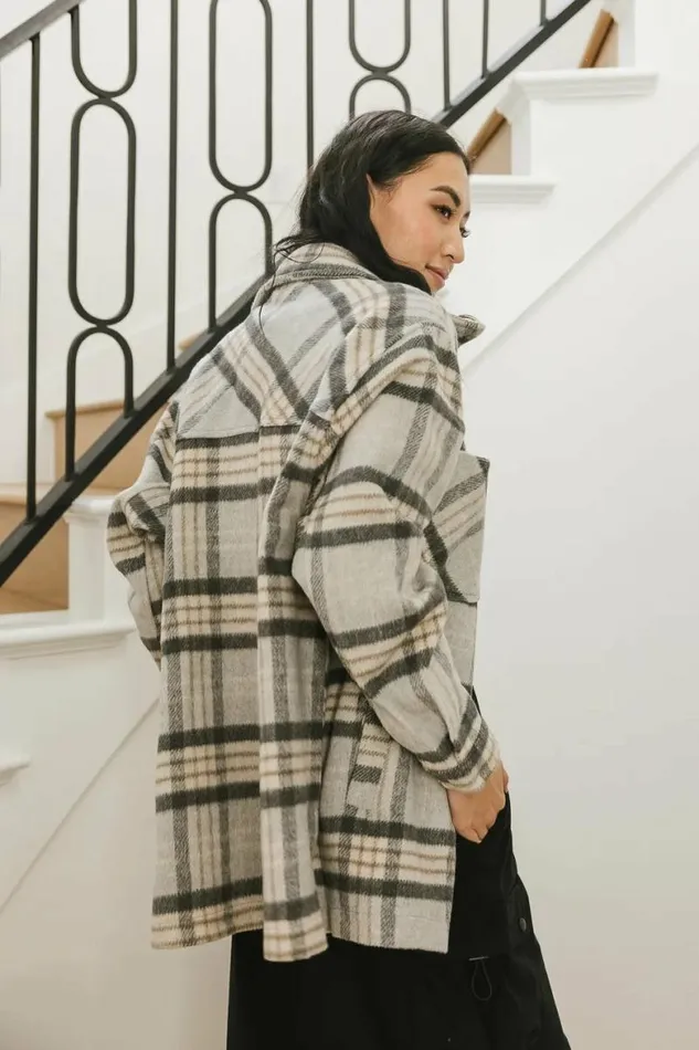 Madeline Plaid Shacket In Grey Grey Women Bohme Outerwear