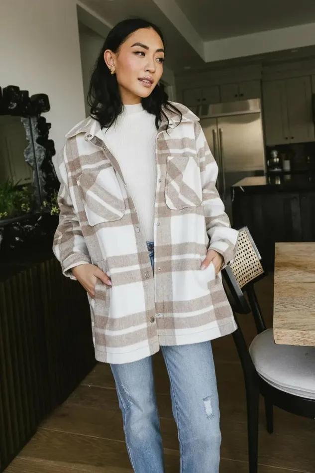 Madeline Plaid Shacket In Taupe Taupe Women Bohme Outerwear