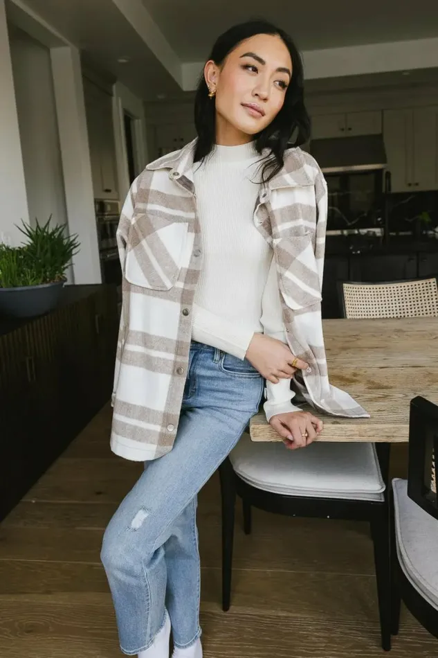Madeline Plaid Shacket In Taupe Taupe Women Bohme Outerwear