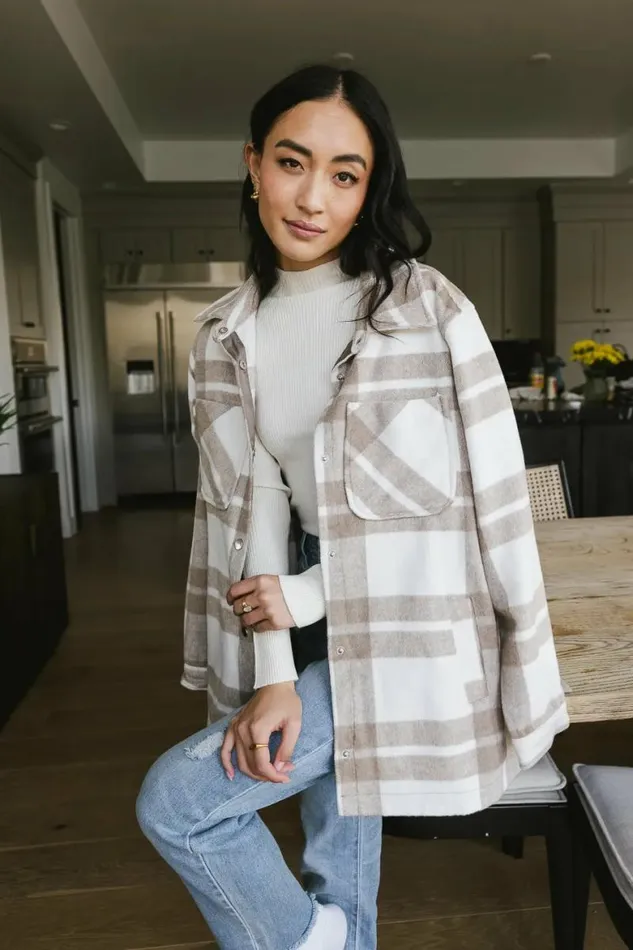 Madeline Plaid Shacket In Taupe Taupe Women Bohme Outerwear