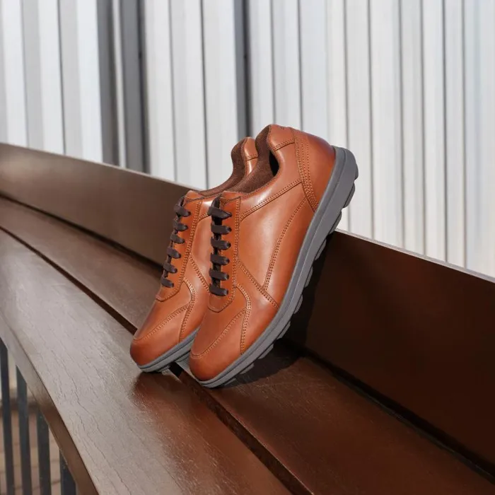 Man Geox Casual Shoes SPHERICA EC12 Men039s Cognac Leather Sneakers Geox Cognac