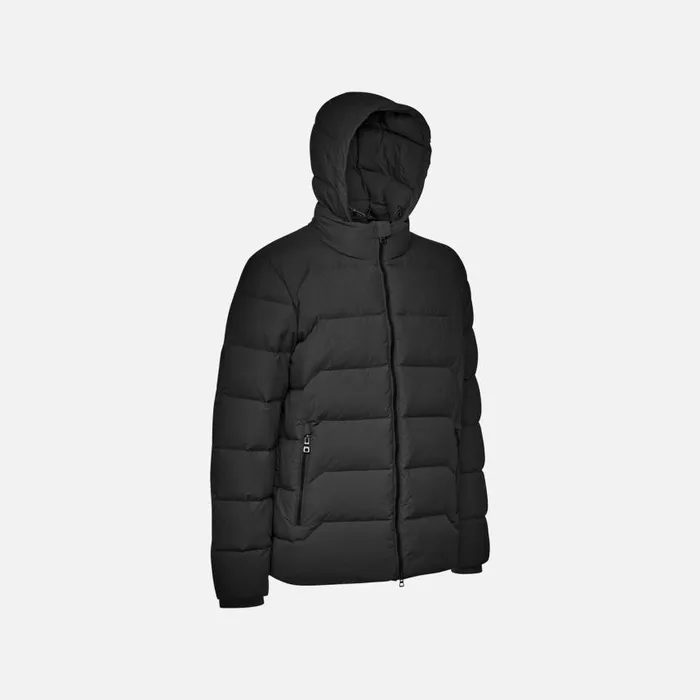 Man Geox Down Jackets ELVER MAN Black Short Down Jacket Black