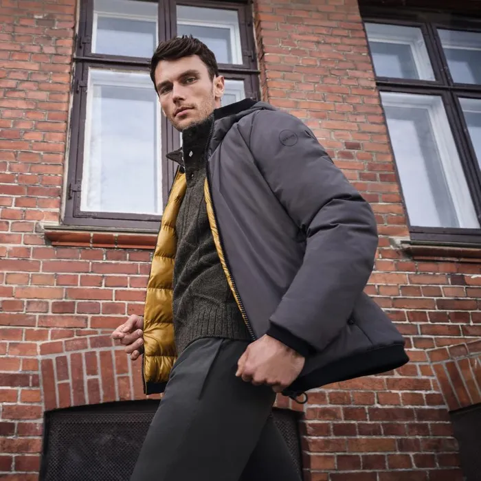 Man Geox Jackets SPHERICA MAN AsphaltHarvest Gold Reversible Jacket Asphaltharvest Gold