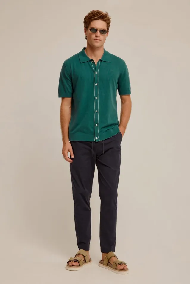 Man Venroy Knitwear Knitted Contrast Trim Shirt