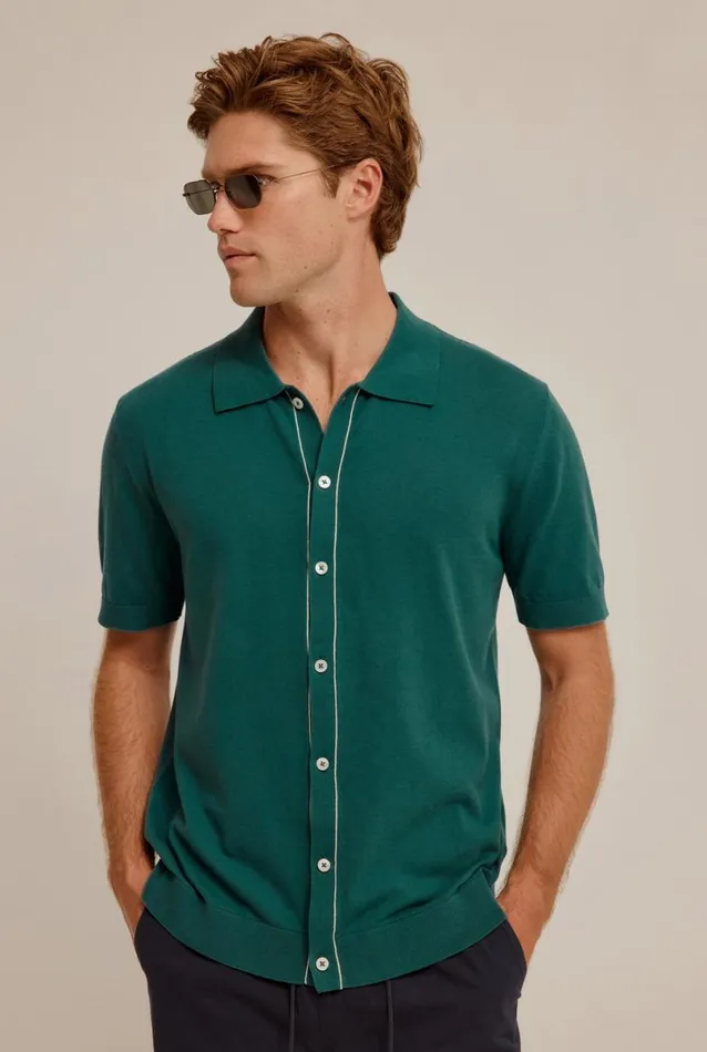 Man Venroy Knitwear Knitted Contrast Trim Shirt