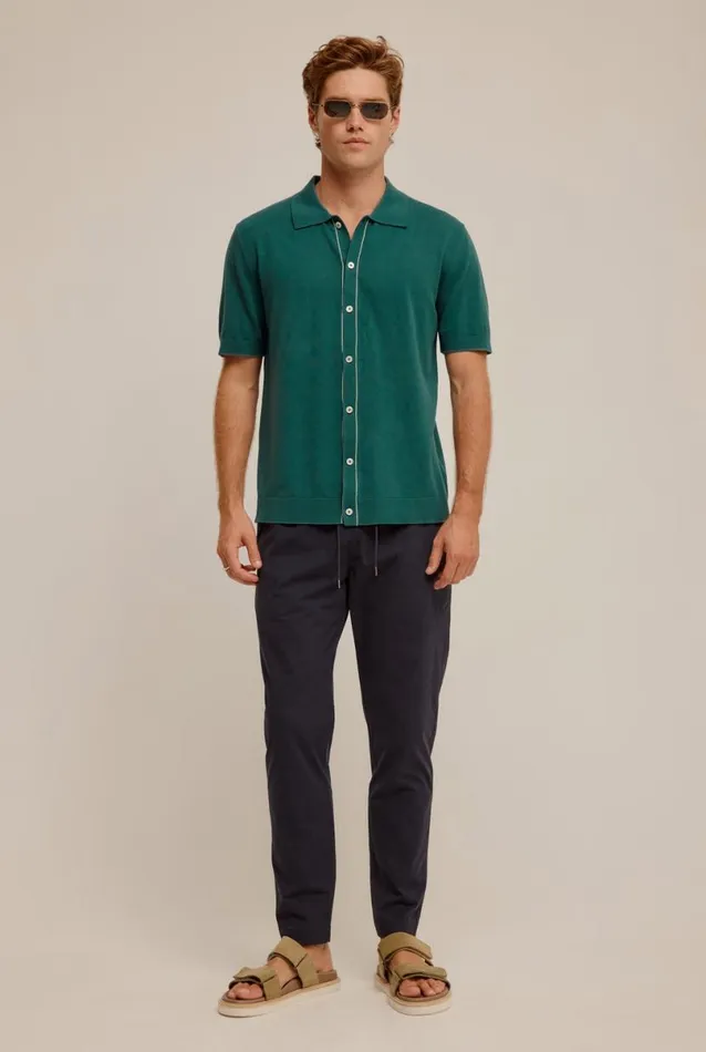 Man Venroy Knitwear Knitted Contrast Trim Shirt