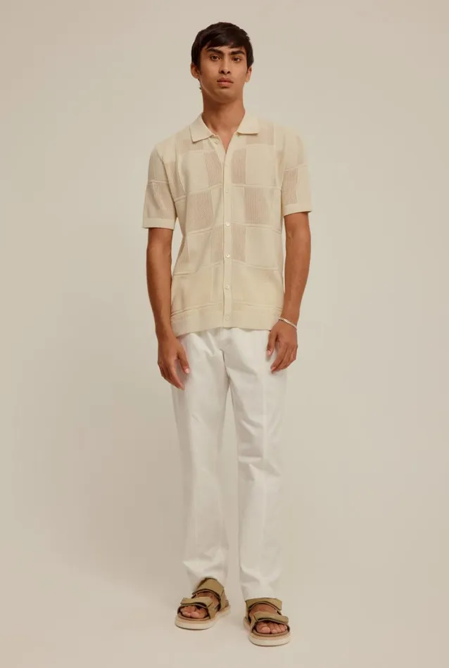 Man Venroy Knitwear Short Sleeve Knitted Check Shirt