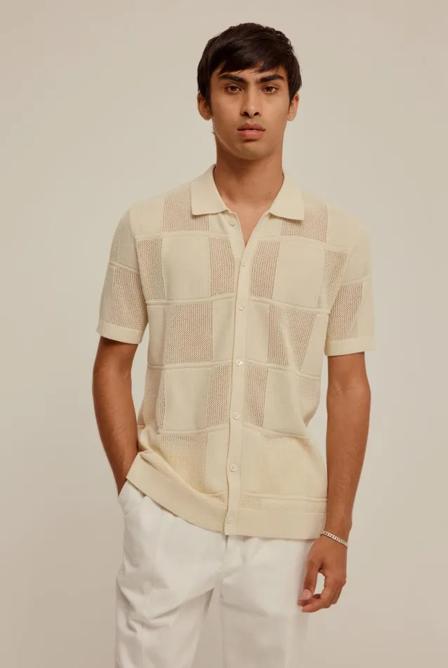 Man Venroy Knitwear Short Sleeve Knitted Check Shirt