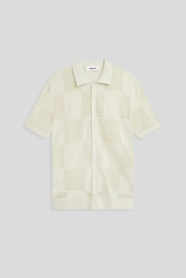 Man Venroy Knitwear Short Sleeve Knitted Check Shirt