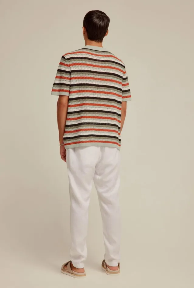 Man Venroy Polos Knitted Stripe Open Neck Polo