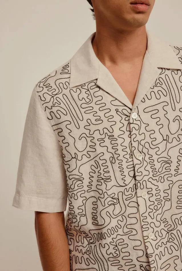 Man Venroy Shirts Embroidered Linen Relaxed Camp Collar Shirt