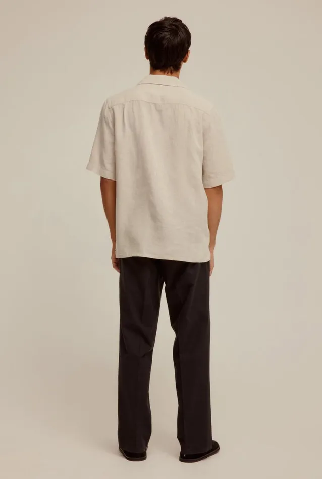 Man Venroy Shirts Embroidered Linen Relaxed Camp Collar Shirt
