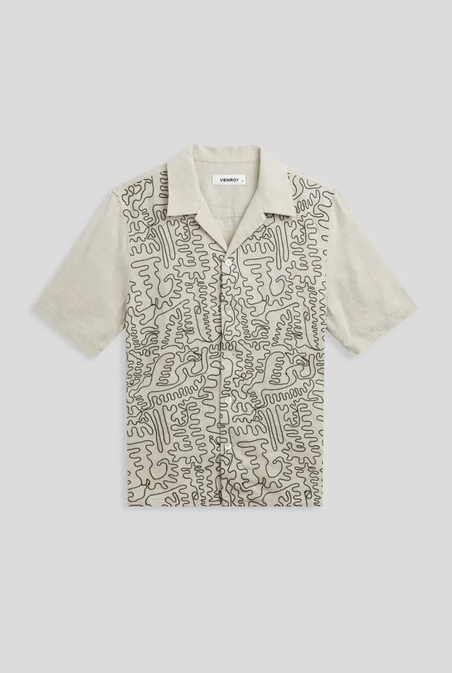 Man Venroy Shirts Embroidered Linen Relaxed Camp Collar Shirt