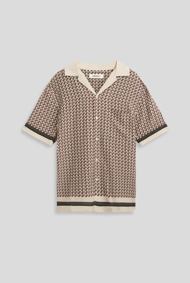 Man Venroy Shirts Relaxed Short Sleeve Silk Camp Collar Shirt