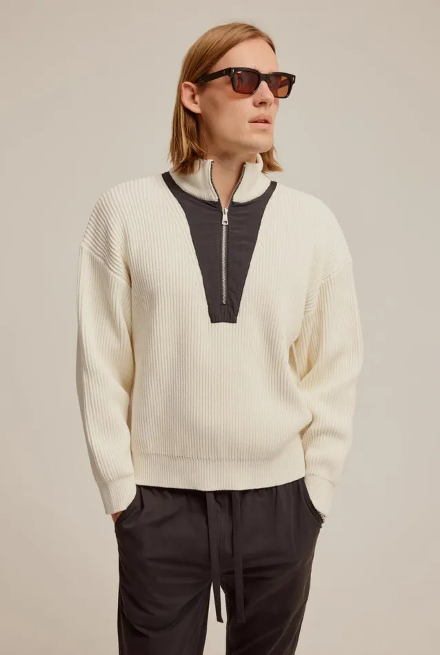 Man Venroy Sweaters Nylon Panel Quarter Zip Sweater