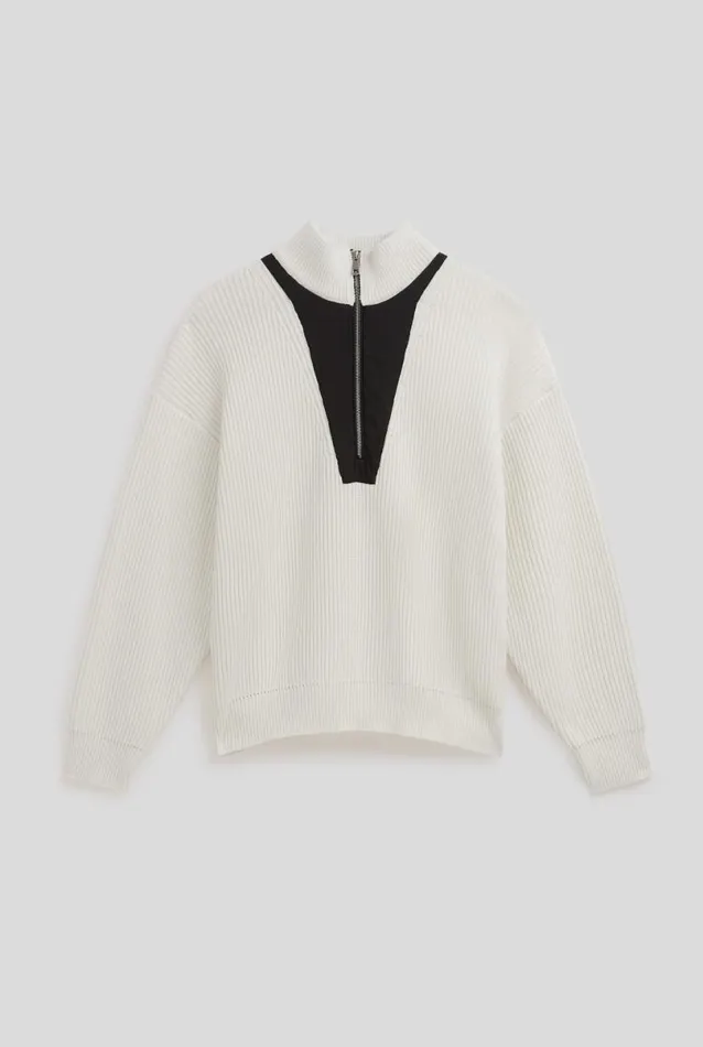 Man Venroy Sweaters Nylon Panel Quarter Zip Sweater