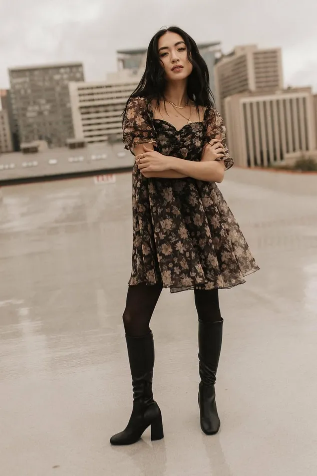 Marcella Floral Mini Dress Black Women Bohme Dresses