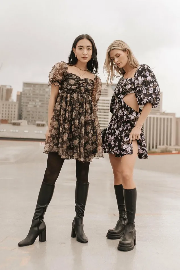Marcella Floral Mini Dress Black Women Bohme Dresses