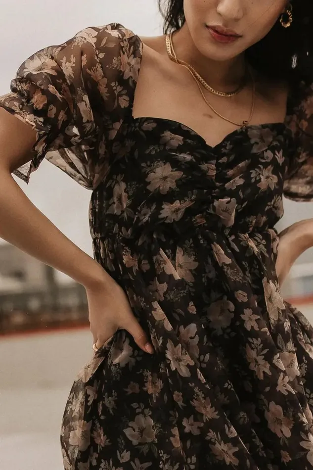 Marcella Floral Mini Dress Black Women Bohme Dresses