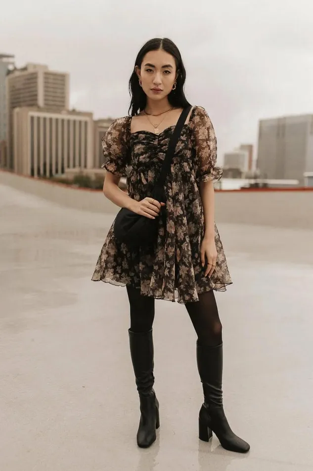 Marcella Floral Mini Dress Black Women Bohme Dresses