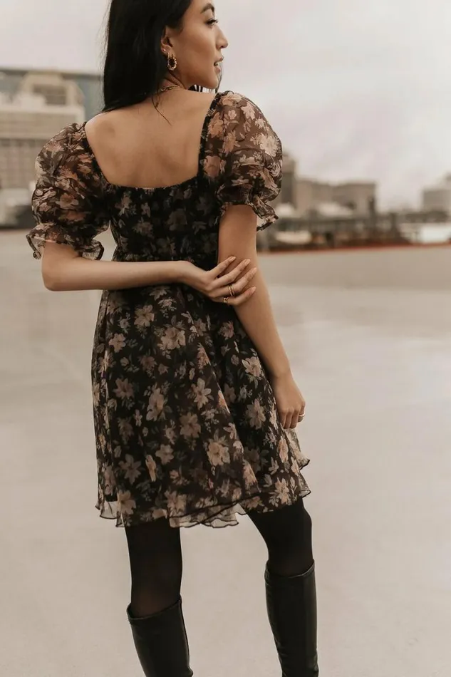 Marcella Floral Mini Dress Black Women Bohme Dresses