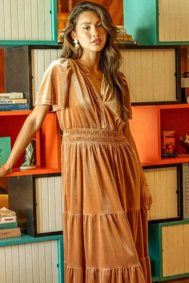Marlowe Velvet Dress In Taupe Taupe Women Bohme Dresses