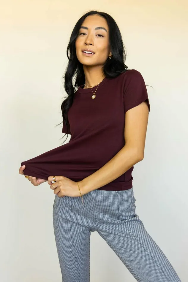 Mckenna TShirt In Burgundy Burgundy Women Bohme Tees and Tanks
