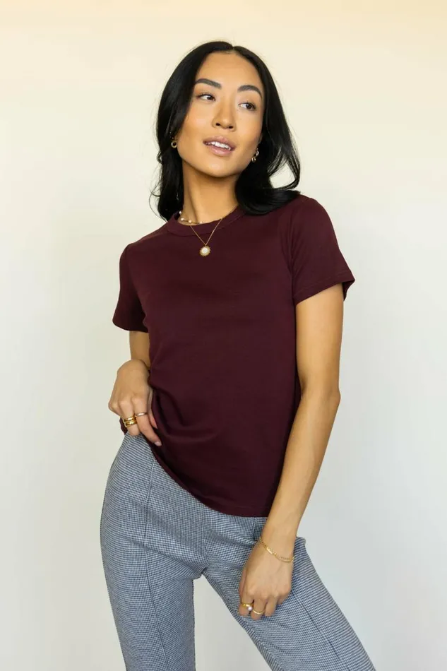 Mckenna TShirt In Burgundy Burgundy Women Bohme Tees and Tanks