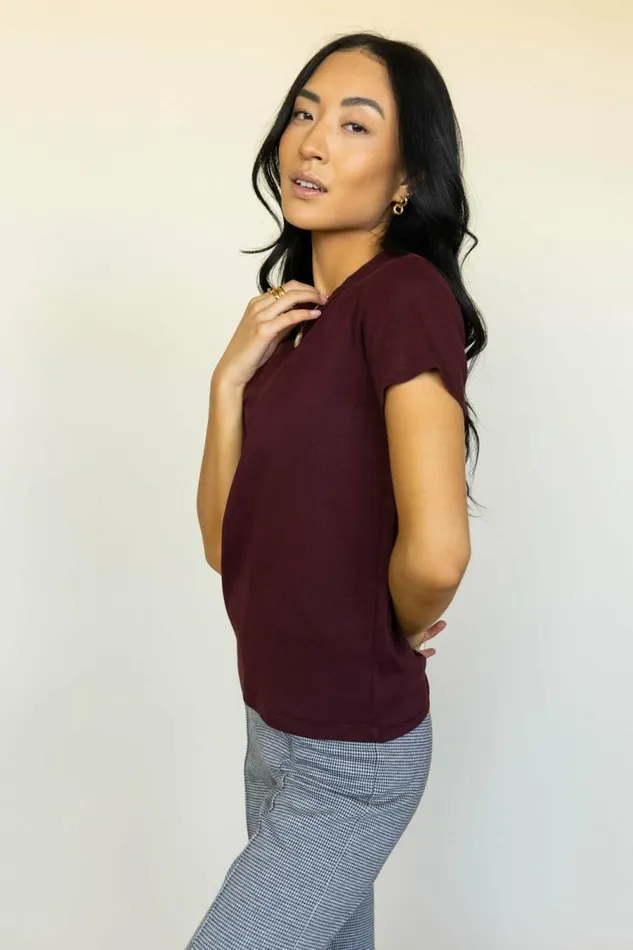 Mckenna TShirt In Burgundy Burgundy Women Bohme Tees and Tanks
