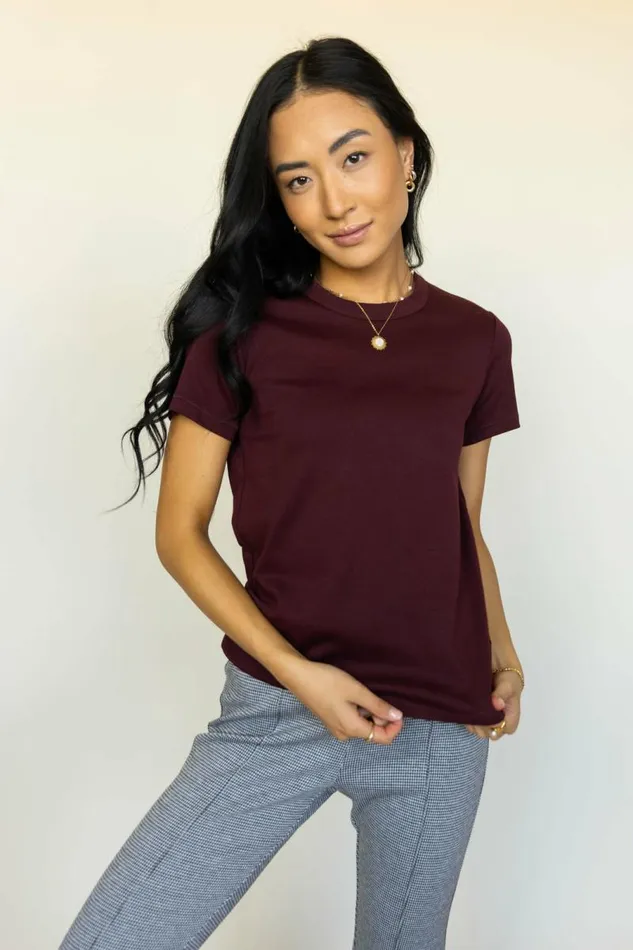 Mckenna TShirt In Burgundy Burgundy Women Bohme Tees and Tanks