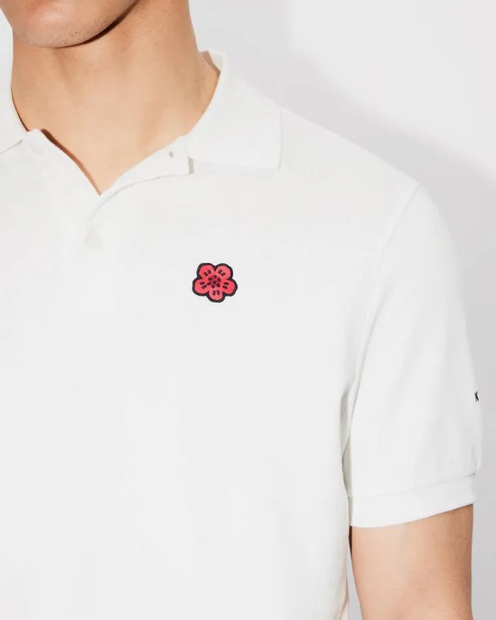 Men 039Boke Flower039 Embroidered Slim Polo In Cotton Off White Kenzo Tshirts And Polos