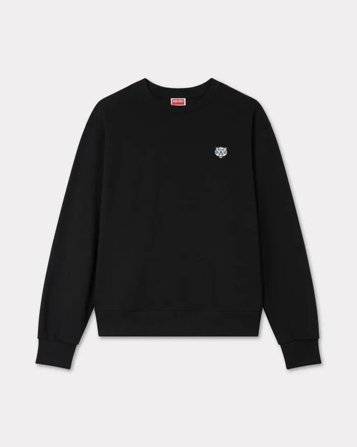 Men 039KENZO Happy Tiger039 Embroidered Sweatshirt In Cotton Black Kenzo Sweatshirts And Hoodies