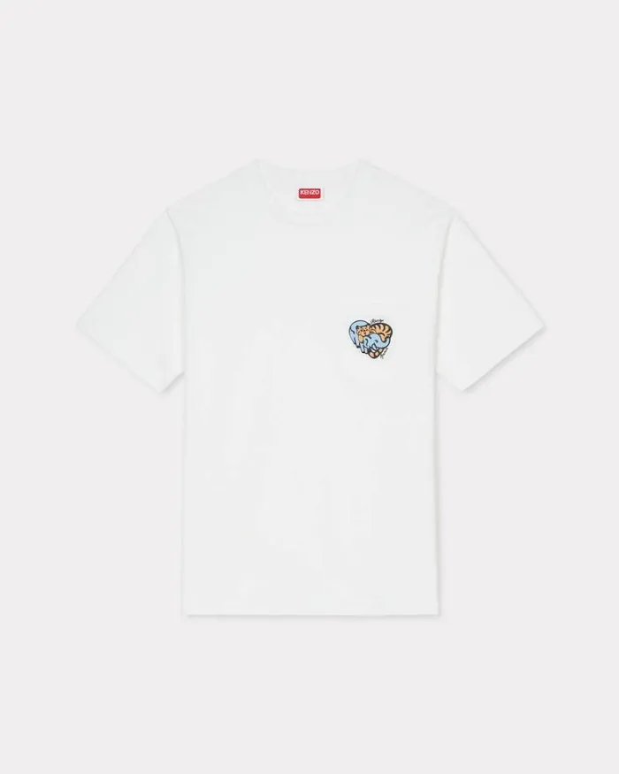 Men 039KENZO Jungle Heart039 Tshirt In Cotton Off White Kenzo Tshirts And Polos