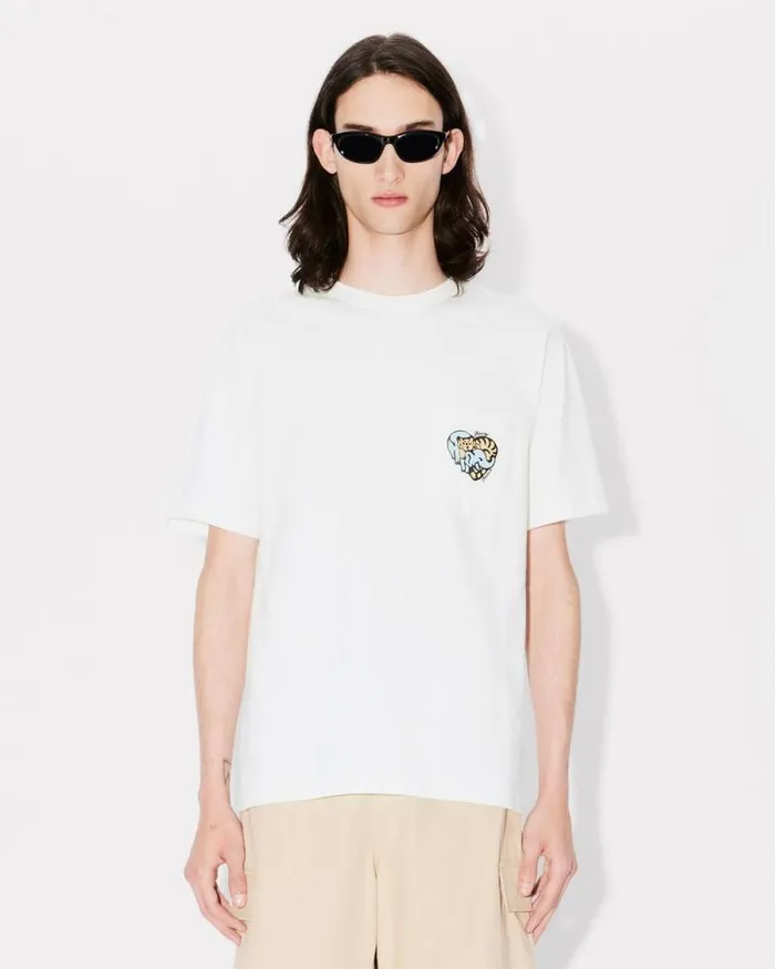 Men 039KENZO Jungle Heart039 Tshirt In Cotton Off White Kenzo Tshirts And Polos