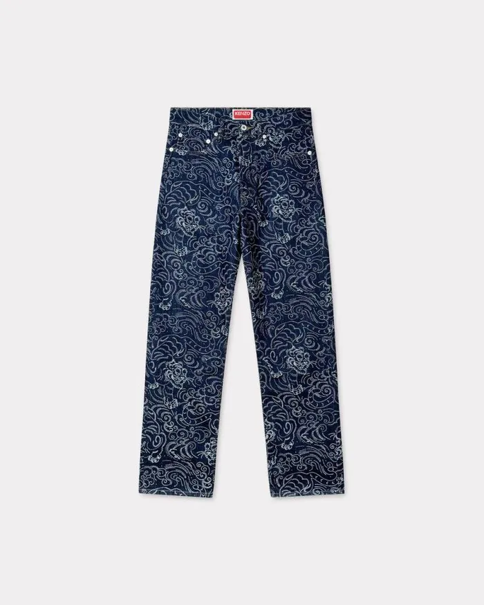 Men 039KENZO Star Tiger039 ASAGAO Straight Jeans In Japanese Denim Rinse Blue Denim Kenzo Denim Men 039KENZO Star Tiger039 ASAGAO Straight Jeans In Japanese Denim Rinse Blue Denim Kenzo Denim