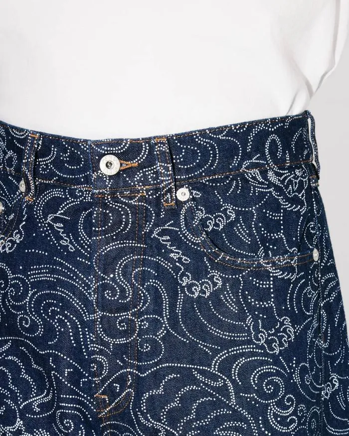 Men 039KENZO Star Tiger039 ASAGAO Straight Jeans In Japanese Denim Rinse Blue Denim Kenzo Denim