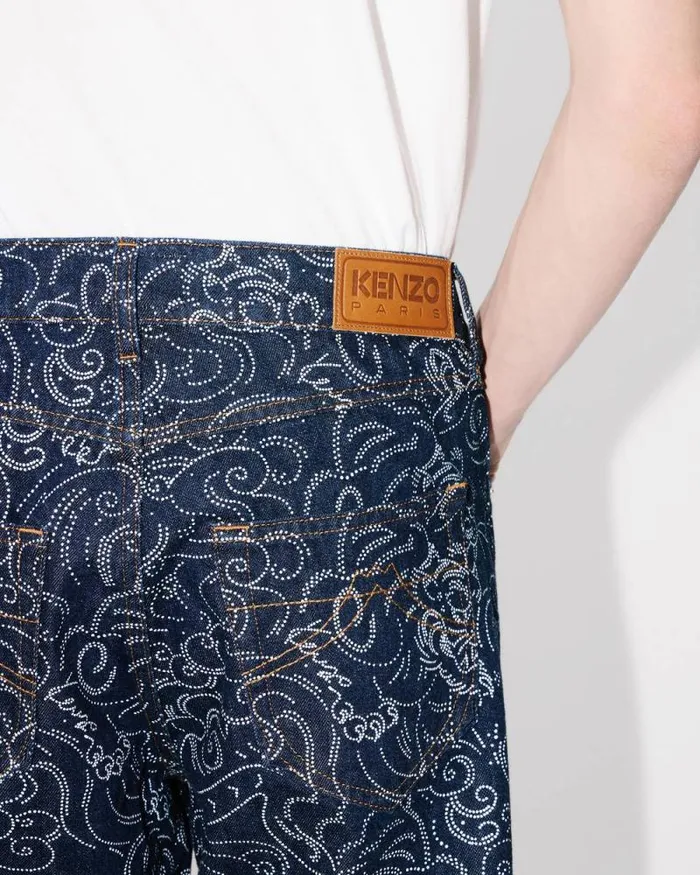 Men 039KENZO Star Tiger039 ASAGAO Straight Jeans In Japanese Denim Rinse Blue Denim Kenzo Denim