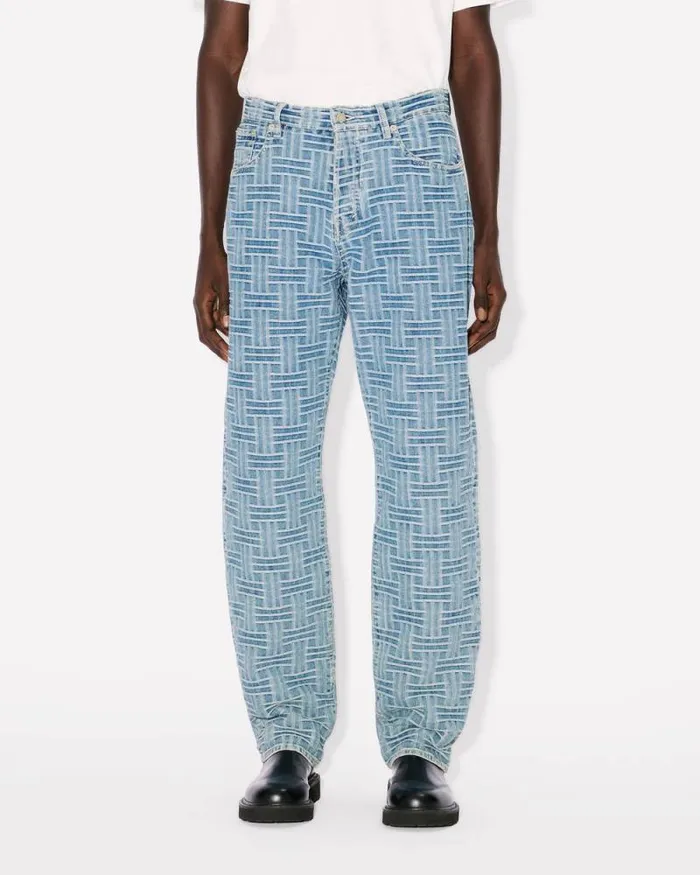Men 039KENZO Weave039 BOTAN Loose Jeans In Japanese Denim Bleached Blue Denim Kenzo Denim