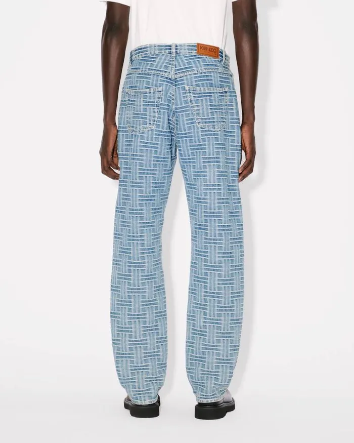 Men 039KENZO Weave039 BOTAN Loose Jeans In Japanese Denim Bleached Blue Denim Kenzo Denim