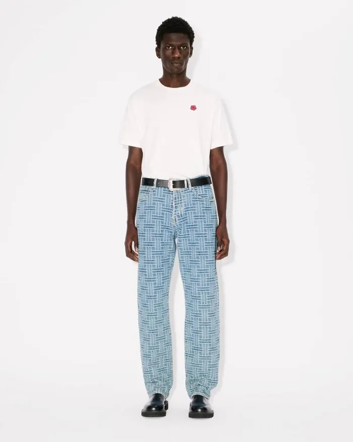 Men 039KENZO Weave039 BOTAN Loose Jeans In Japanese Denim Bleached Blue Denim Kenzo Denim