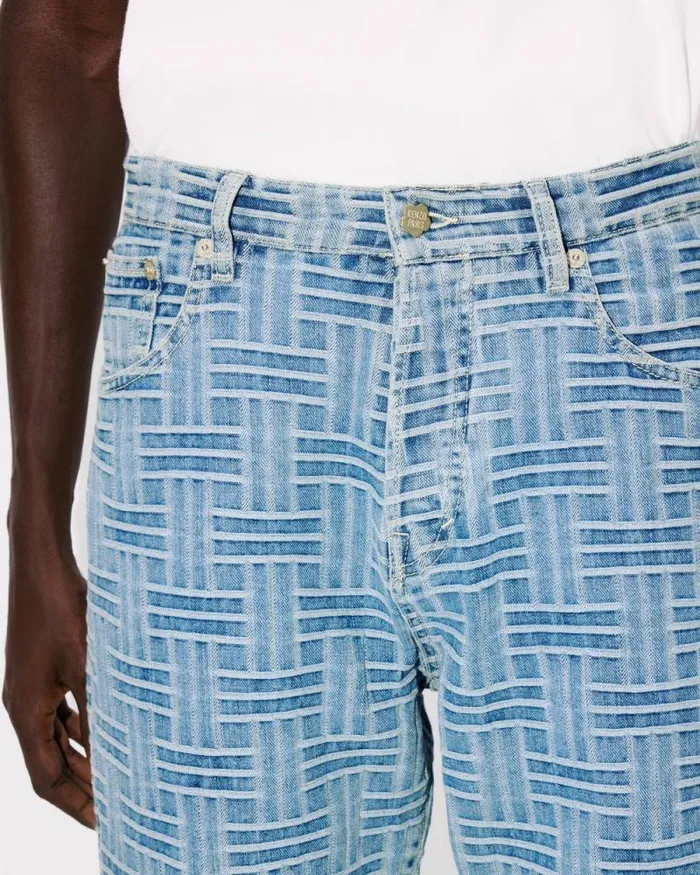 Men 039KENZO Weave039 BOTAN Loose Jeans In Japanese Denim Bleached Blue Denim Kenzo Denim