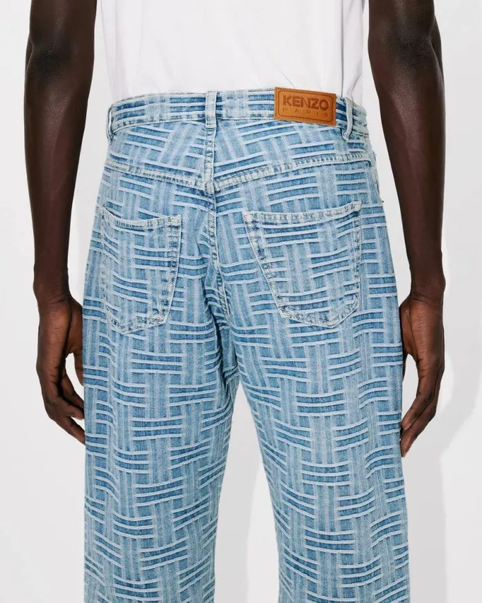 Men 039KENZO Weave039 BOTAN Loose Jeans In Japanese Denim Bleached Blue Denim Kenzo Denim