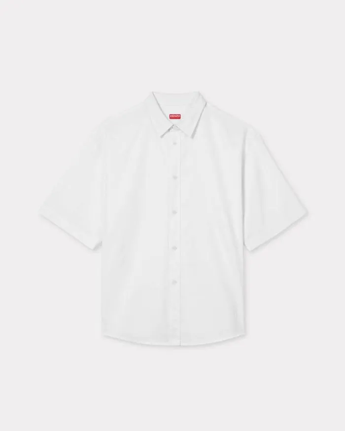 Men 039KENZO Weave039 Casual Jacquard Shirt White Kenzo Shirts