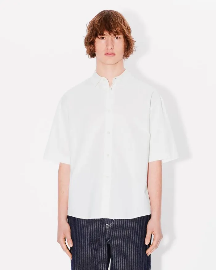 Men 039KENZO Weave039 Casual Jacquard Shirt White Kenzo Shirts