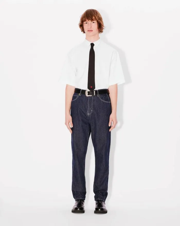 Men 039KENZO Weave039 Casual Jacquard Shirt White Kenzo Shirts